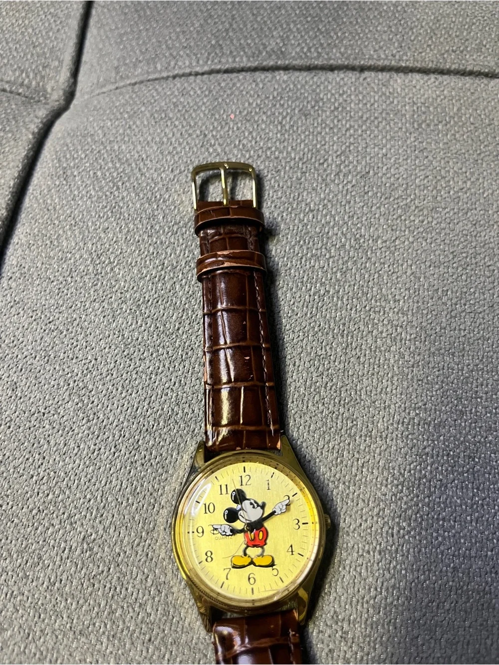 Official Disney Parks Mickey Mouse Watch Brown Faux Crocodile Strap Gold Tone
